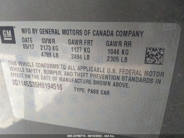 2017 Chevrolet Impala, VIN: 2G1145S35H9194516