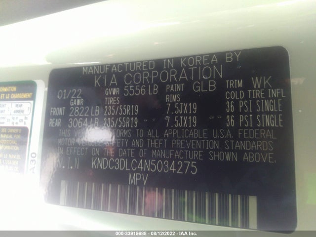2022 Kia EV6, VIN: KNDC3DLC4N5034275