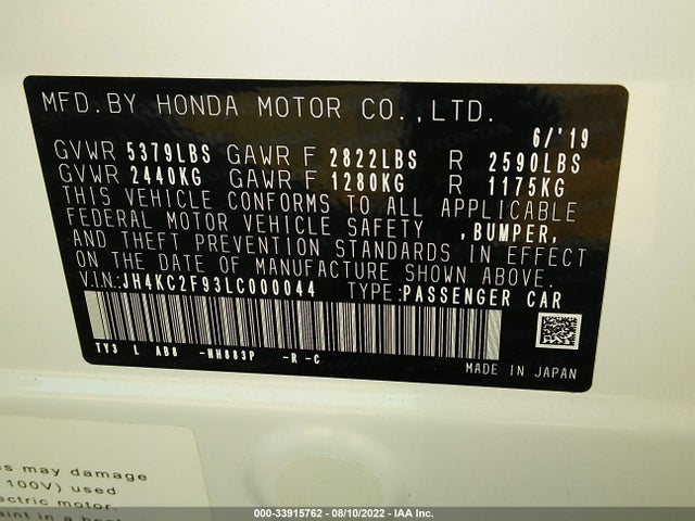 2020 Acura RLX, VIN: JH4KC2F93LC000044