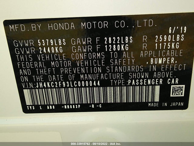 2020 Acura RLX, VIN: JH4KC2F93LC000044