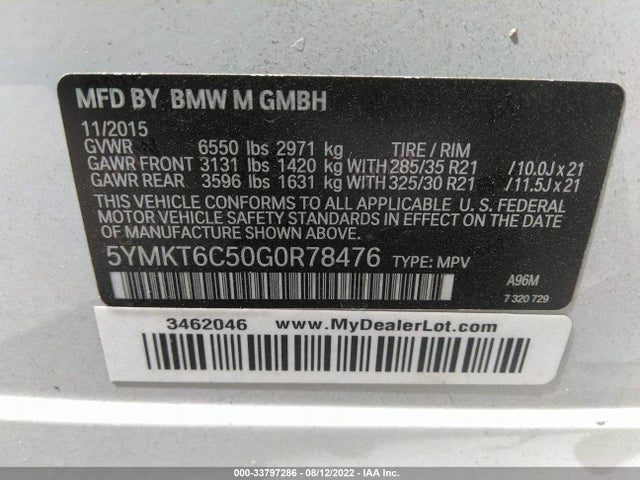 2016 BMW X5, VIN: 5YMKT6C50G0R78476