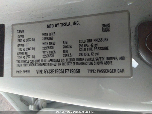 Tesla Model 3 Performance 2020 5YJ3E1EC6LF719069 Image 9