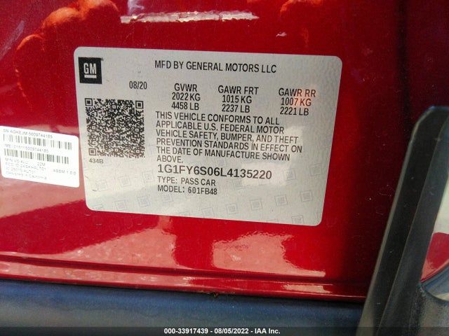 2020 Chevrolet Bolt EV, VIN: 1G1FY6S06L4135220
