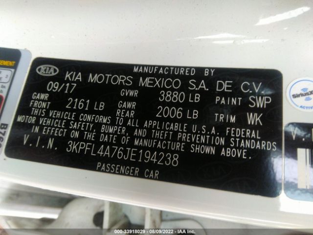 3KPFL4A76JE194238 KIA FORTE LX