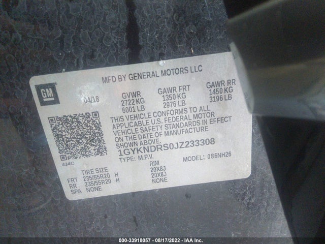 2018 Cadillac XT5, VIN: 1GYKNDRS0JZ233308
