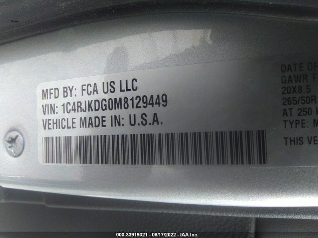 2021 Jeep Grand Cherokee, VIN: 1C4RJKDG0M8129449