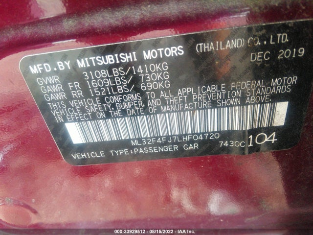 ML32F4FJ7LHF04720 Mitsubishi Mirage G4 Se/le