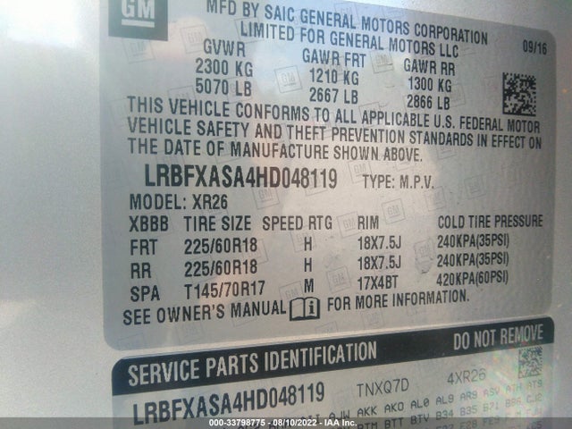 2017 Buick Envision, VIN: LRBFXASA4HD048119