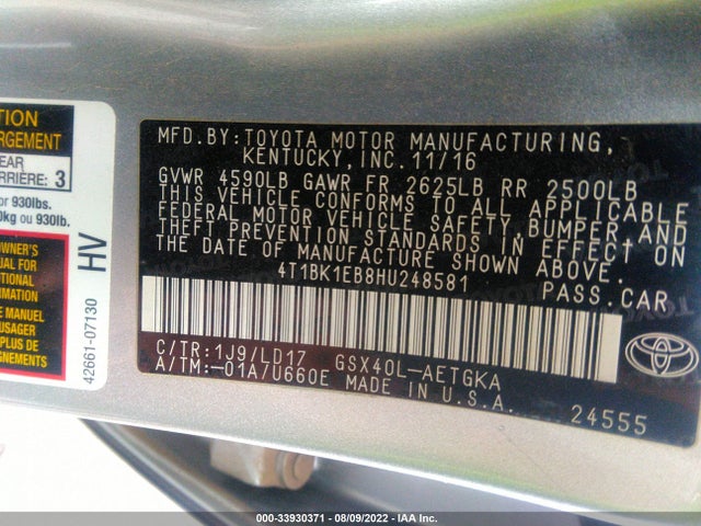 2017 Toyota Avalon, VIN: 4T1BK1EB8HU248581