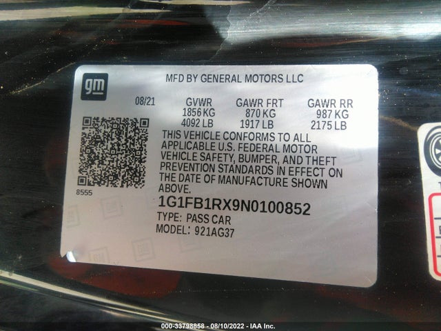 Chevrolet Camaro 1ls 2022 1G1FB1RX9N0100852 Image 9