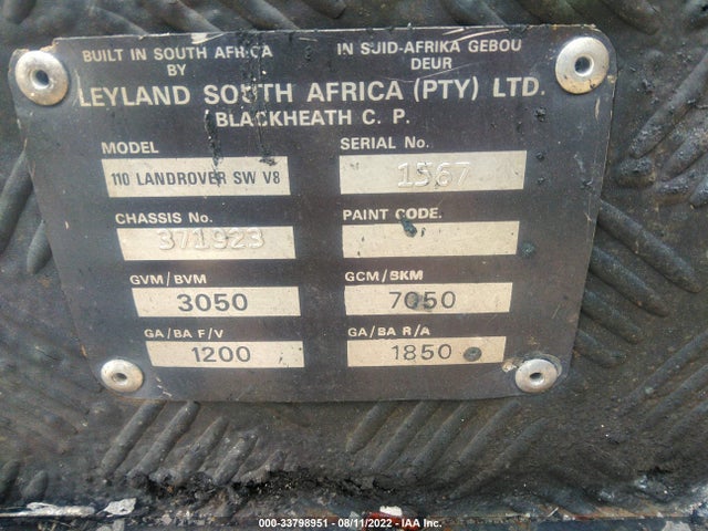 1989 LAND ROVER DEFENDER VIN: 371923