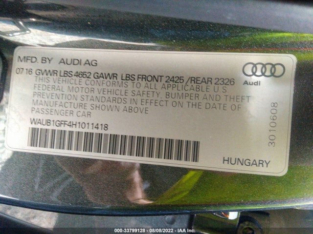 2017 Audi S3, VIN: WAUB1GFF4H1011418