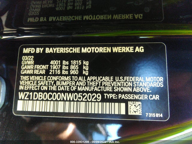 2022 Toyota Supra, VIN: WZ1DB0C00NW052029