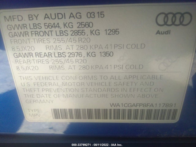 2015 Audi SQ5, VIN: WA1CGAFP8FA117891