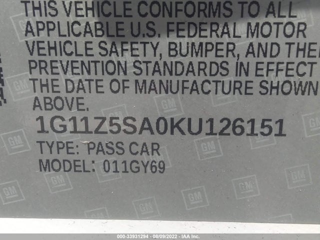 Chevrolet IMPALA LT 2019 1G11Z5SA0KU126151 Image 10