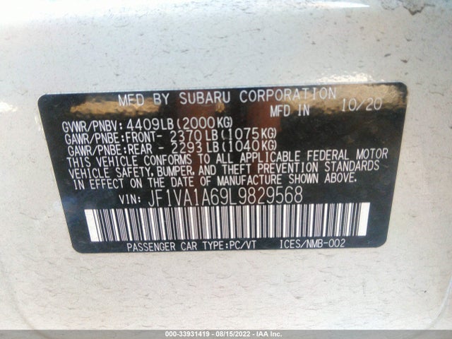 Subaru WRX 2020 JF1VA1A69L9829568 Image 10