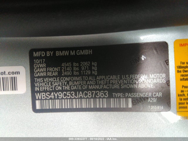 2018 BMW M4, VIN: WBS4Y9C53JAC87363