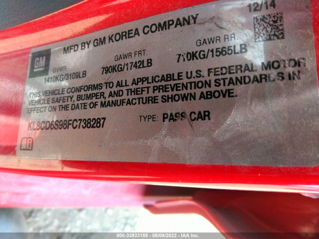 Chevrolet Spark Lt 2015 KL8CD6S98FC738287 Image 10