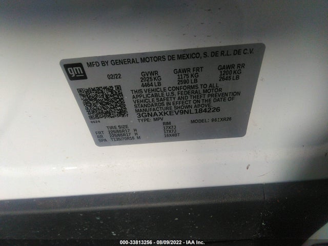2022 Chevrolet Equinox, VIN: 3GNAXKEV9NL184226