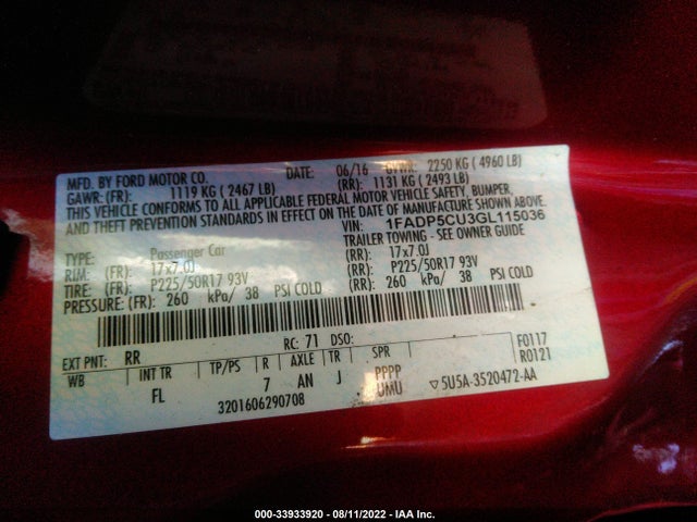 2016 Ford C-Max, VIN: 1FADP5CU3GL115036