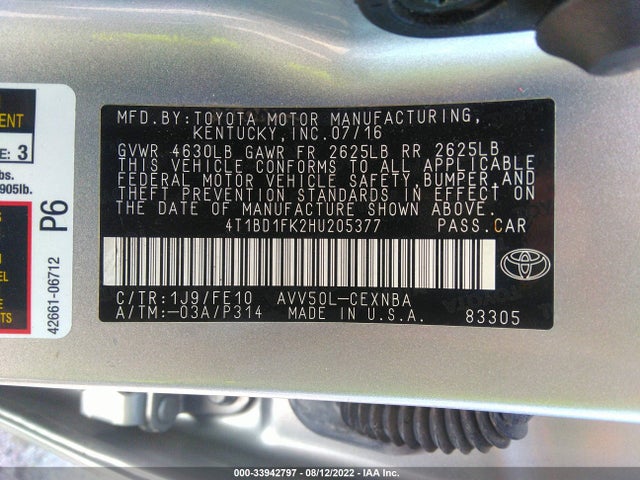 2017 Toyota Camry, VIN: 4T1BD1FK2HU205377