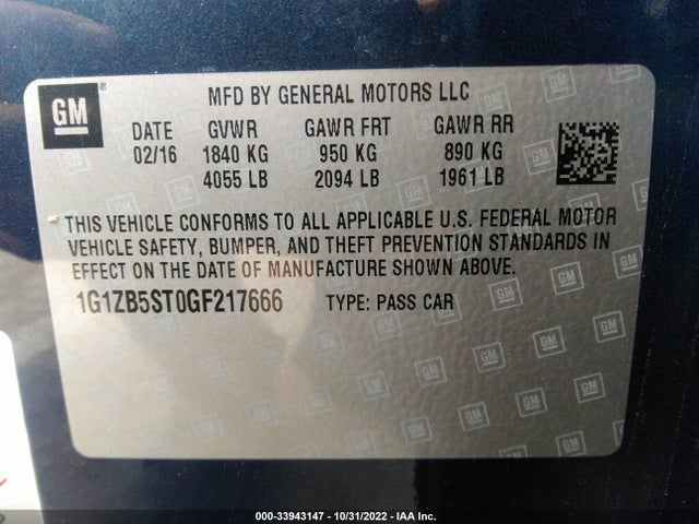 Chevrolet MALIBU LS 2016 1G1ZB5ST0GF217666 Image 10