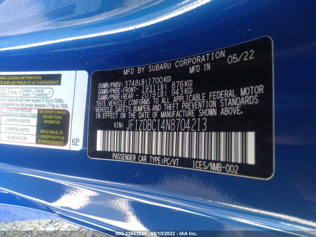 2022 Subaru BRZ, VIN: JF1ZDBC14N8704213