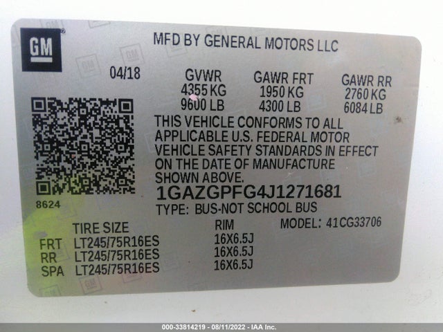 2018 Chevrolet Express, VIN: 1GAZGPFG4J1271681