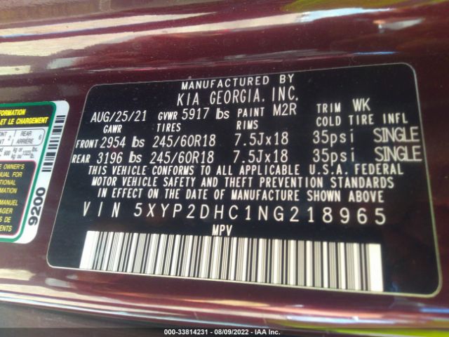 5XYP2DHC1NG218965 KIA Telluride Lx