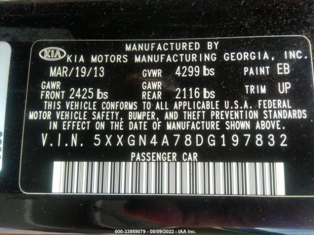 5XXGN4A78DG197832 KIA OPTIMA EX