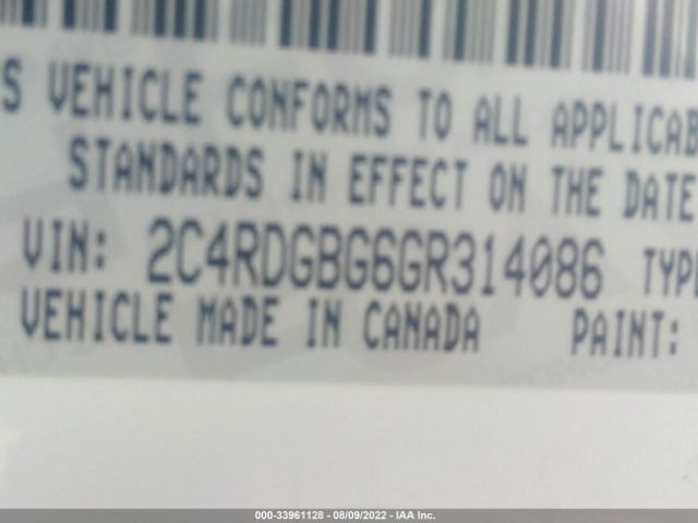 2C4RDGBG6GR314086 Dodge Grand Caravan American Value Pkg