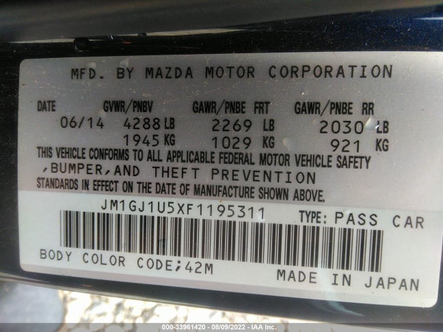 2015 Mazda 6, VIN: JM1GJ1U5XF1195311