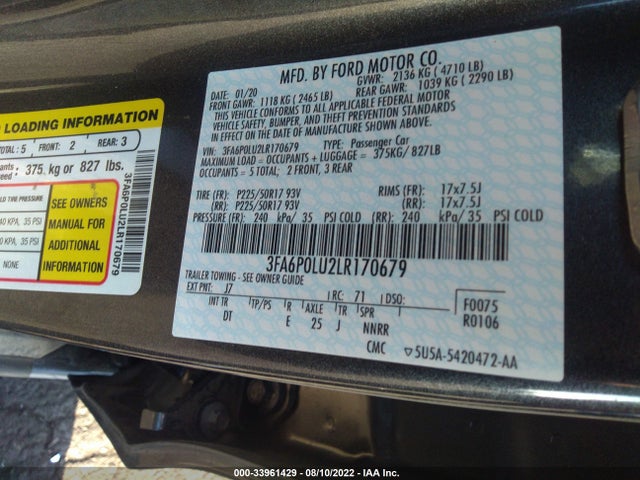 2020 Ford Fusion, VIN: 3FA6P0LU2LR170679