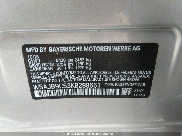 WBAJB9C53KB288661 BMW 5 Series M550i Xdrive