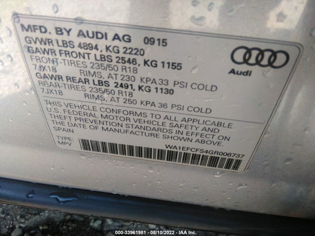 2016 Audi Q3, VIN: WA1EFCFS4GR006737