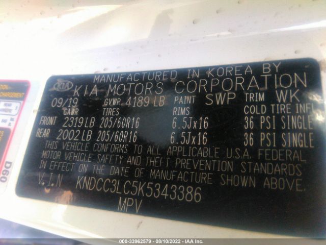 KNDCC3LC5K5343386 KIA NIRO EX