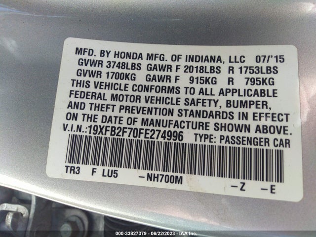 Honda Civic Sedan Se 2015 19XFB2F70FE274996 Image 10