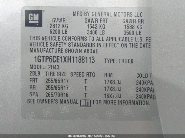 1GTP6CE1XH1188113 GMC Canyon 4wd Sle