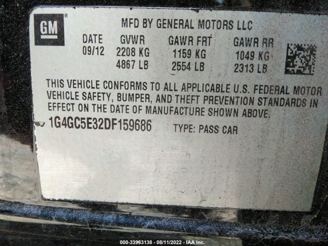 2013 BUICK LACROSSE LEATHER VIN: 1G4GC5E32DF159686
