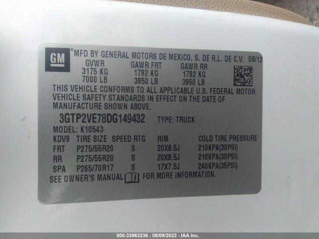 2013 GMC SIERRA 1500 SLE VIN: 3GTP2VE78DG149432