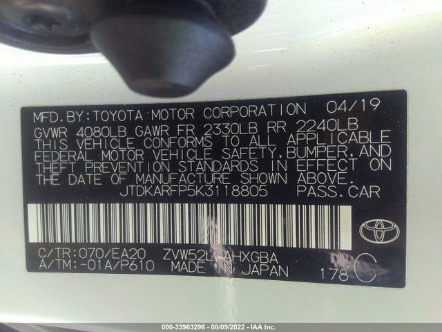 2019 Toyota Prius, VIN: JTDKARFP5K3118805