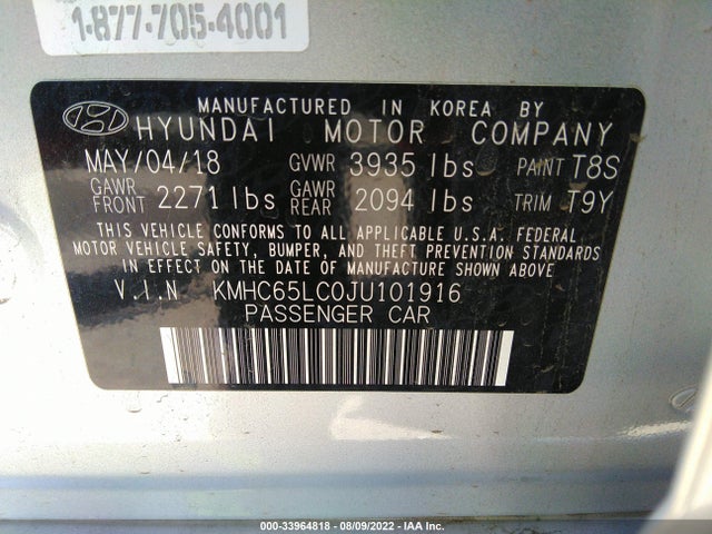 2018 Hyundai Ioniq, VIN: KMHC65LC0JU101916