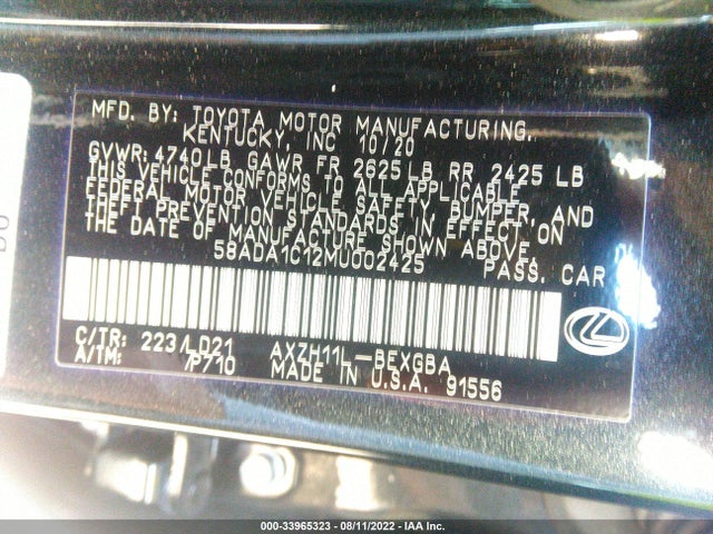 2021 Lexus ES, VIN: 58ADA1C12MU002425