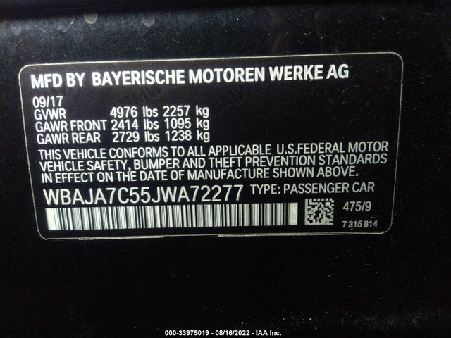 2018 BMW 5 Series, VIN: WBAJA7C55JWA72277