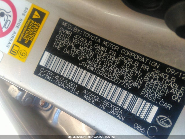 Lexus ES 300H 2013 JTHBW1GGXD2007739 Image 9