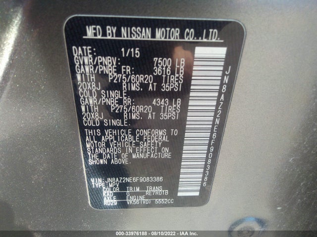 2015 Infiniti QX80, VIN: JN8AZ2NE6F9083386