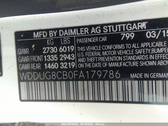 2015 Mercedes-Benz S-Class, VIN: WDDUG8CB0FA179786