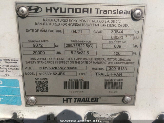 2022 HYUNDAI TRANSLEAD INC HYUNDAI TRANSLEAD INC VIN: 3H3V532K5NS180456