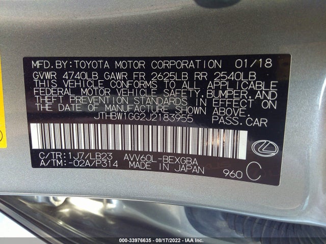 2018 Lexus ES, VIN: JTHBW1GG2J2183955