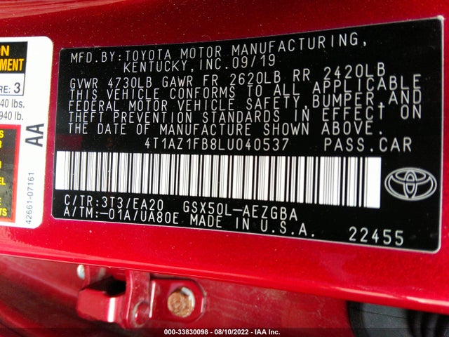 2020 Toyota Avalon, VIN: 4T1AZ1FB8LU040537
